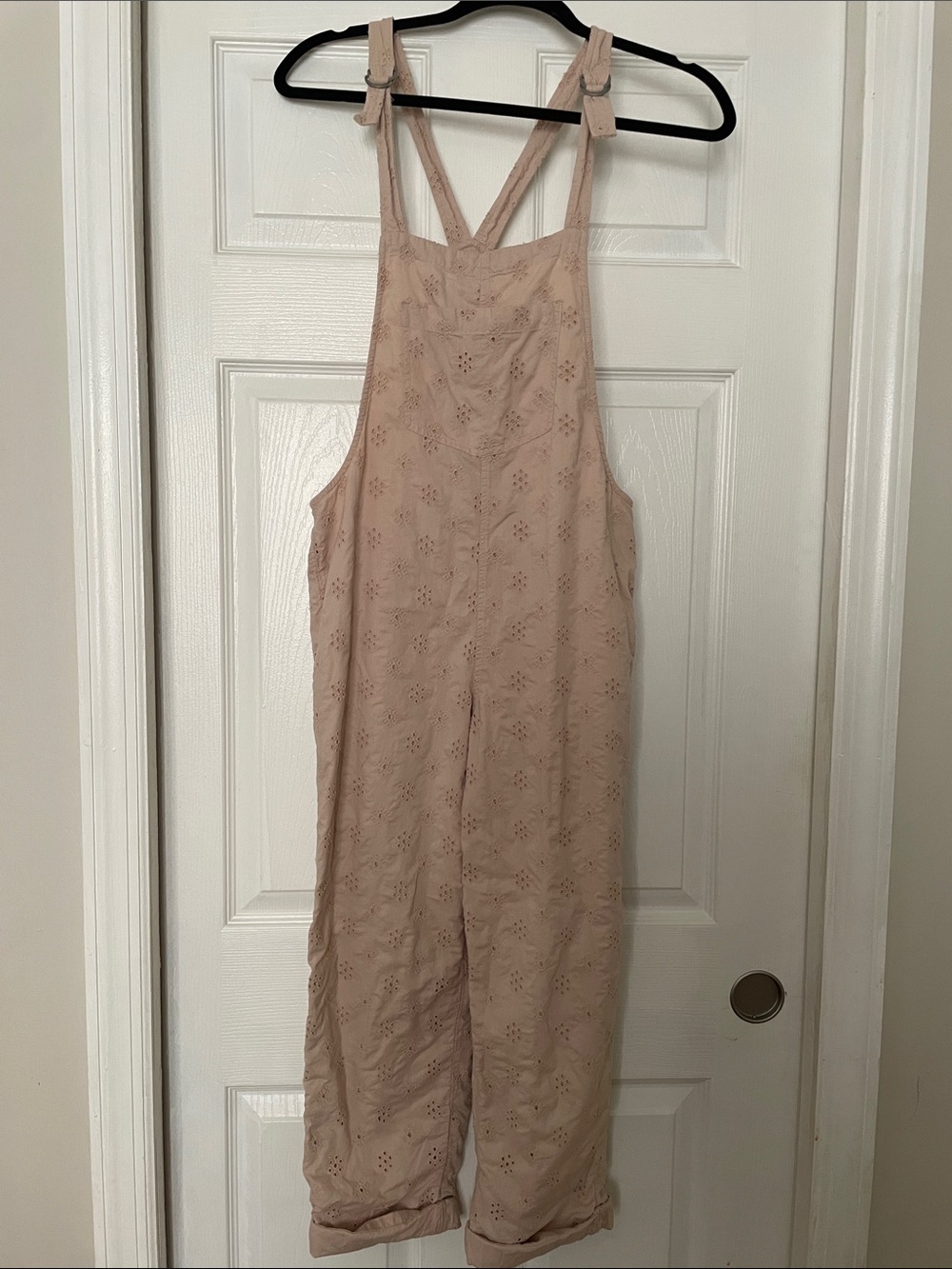 Aerie Light Pink Eyelet Cotton Overalls